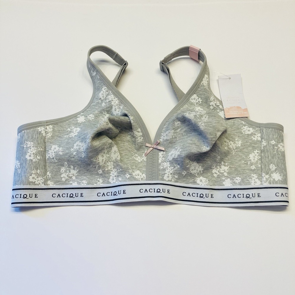 Cacique Unlinedโ Full Coverage Bra Plus Size 40C Gray Floral No-Wire Comfort NEW